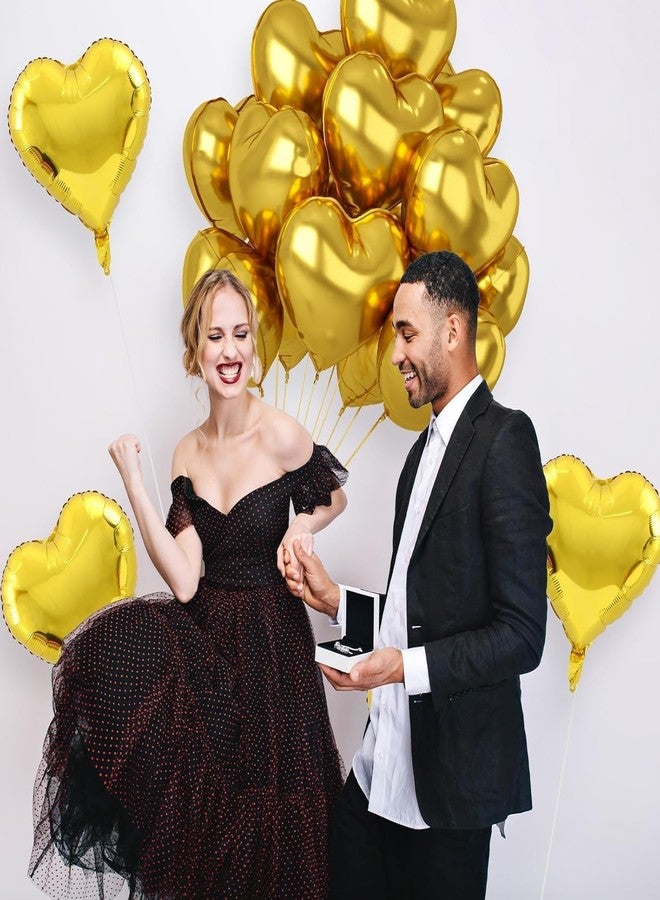 AMFIN® (Pack of 5) 18 Inch Gold Heart Shaped Balloons, Heart shape balloons for decoration, Gold heart balloons for decoration, Gold heart foil balloons, valentine balloons decoration - Gold - Image 5